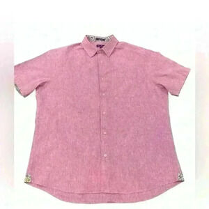 Alan Flusser Pink Cotton Linen Casual Short Sleeve Button Down Men XL